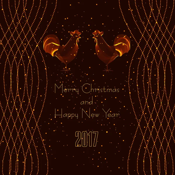 Carte de Noël. Coq de feu - un symbole de l'année 2017 — Image vectorielle