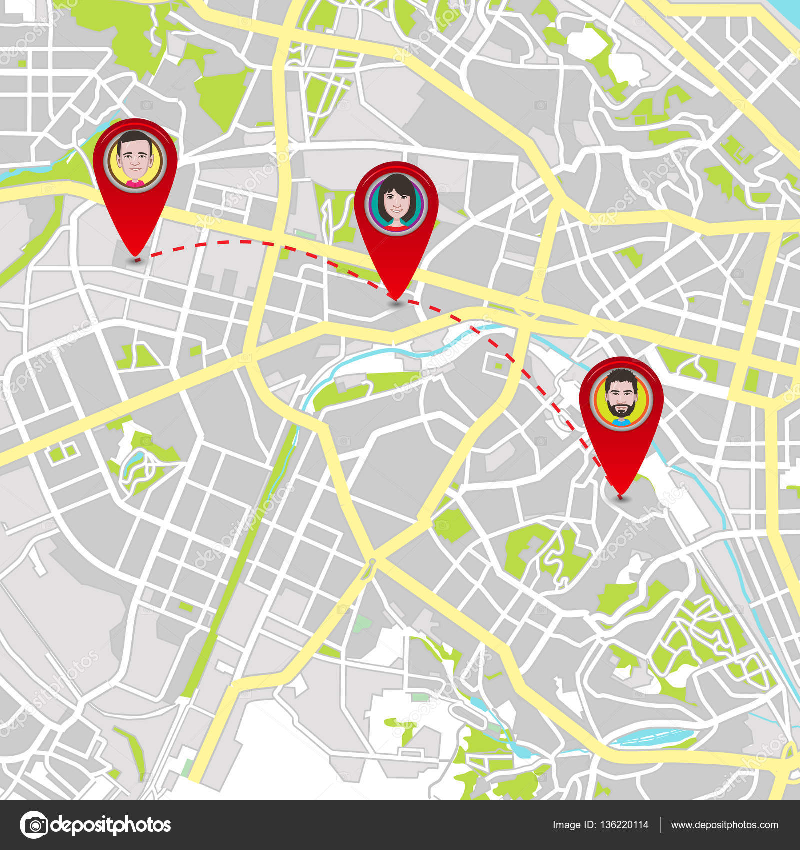 Delivery service on the city map. City Plan. Express delivery Stock