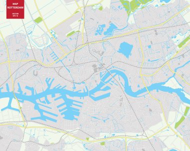 Rotterdam, Hollanda vektör harita. Şehir planı Rotterdam