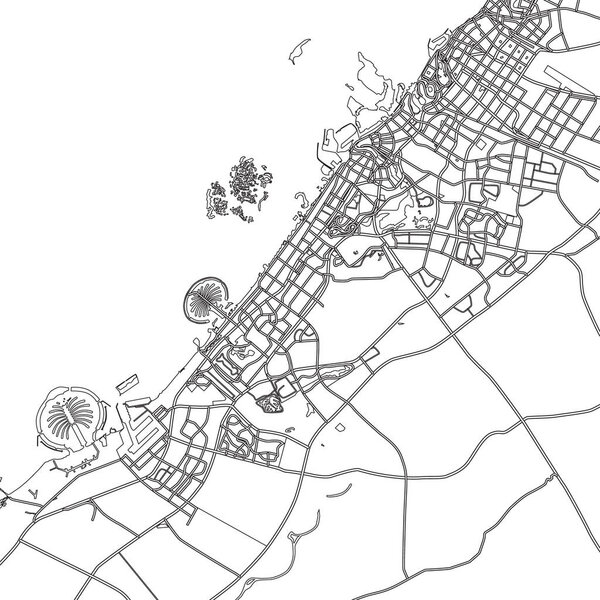 Черно - белая векторная карта Дубая
 