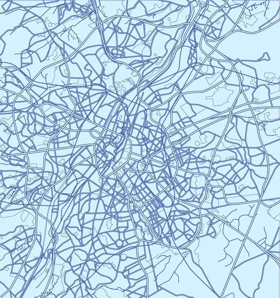 Mapa vetorial azul escuro de Bruxelas, Bélgica. Plano da cidade Bruss —  Vetores de Stock