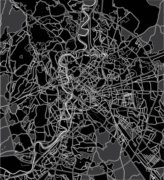 Preto - mapa vetorial branco de Roma Itália. Plano da cidade Roma . —  Vetores de Stock