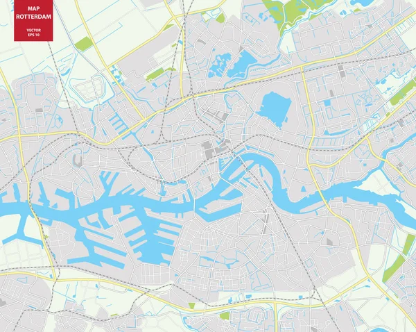 Vektorkarte von Rotterdam, Niederlande. Stadtplan Rotterdam — Stockvektor