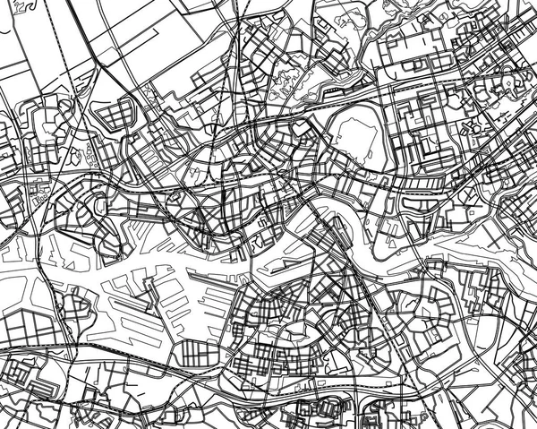 Schwarz-weiße Vektorkarte von Rotterdam, Niederlande. Stadtplan verrottet — Stockvektor