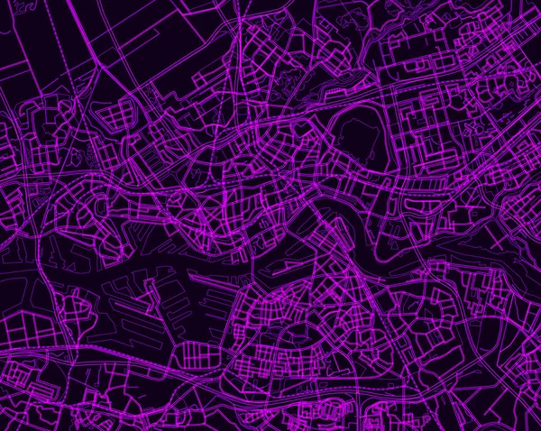 Violette, dunkelviolette Vektorkarte von Rotterdam, Niederlande. Stadt p — Stockvektor