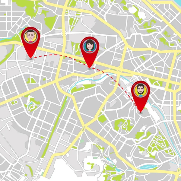 Verzendingsdienst op de plattegrond van de stad. Plan van de stad. Express levering — Stockvector