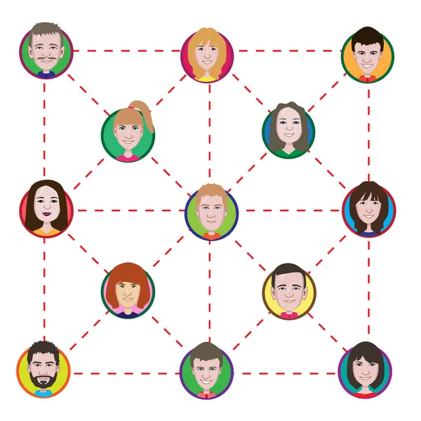 Sociaal netwerk. Team, een groep van mensen verwantschap — Stockvector