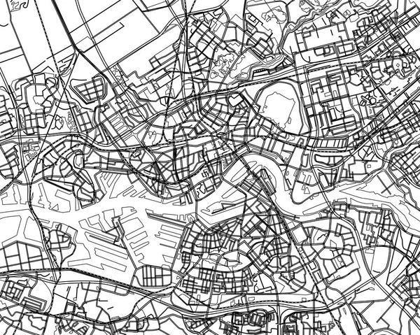 Mappa vettoriale in bianco e nero di Rotterdam, Paesi Bassi. Piano regolatore Rot — Vettoriale Stock