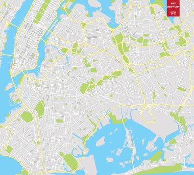 Vektör renk New York Haritası. New York şehir planı