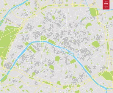 Vektör renk Paris Haritası; Fransa. Paris şehir planı