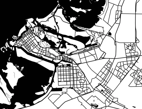 Esquema preto e branco do Abu Dhabi, Emirados Árabes Unidos. Plano da cidade de Abu D —  Vetores de Stock