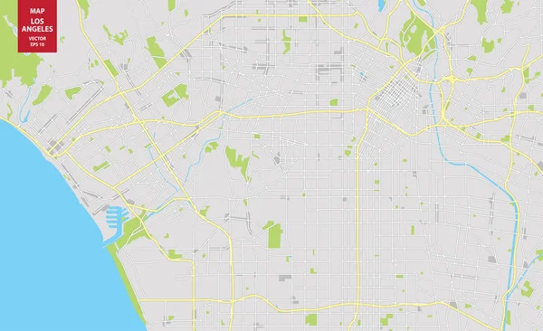 De kaart van de kleur van het vector van Los Angeles, Verenigde Staten. Plan van de stad van Los Angeles — Stockvector
