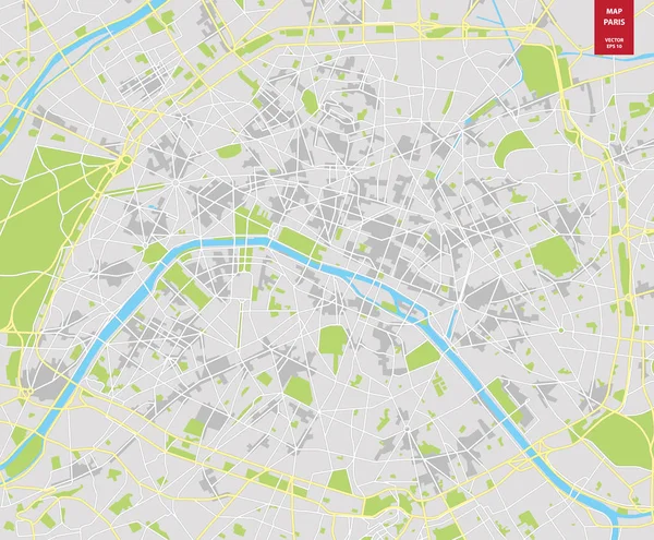 Vector kleurkaart van Parijs; Frankrijk. Stad Plan van Parijs — Stockvector