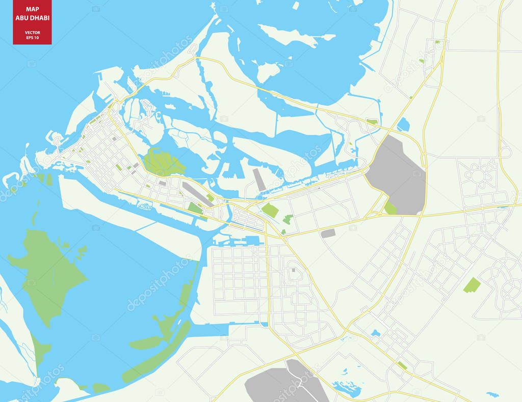 Vector color map of Abu Dhabi, UAE. City Plan of Abu Dhabi