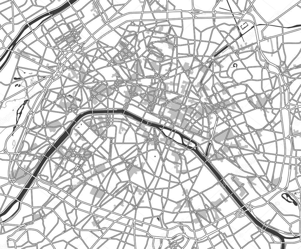 Black and white scheme of the Paris; France. City Plan of Paris