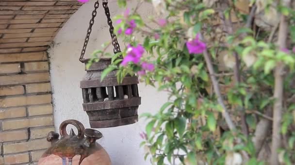 Medieval lamp and clay pot — Stock Video