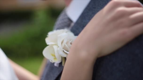 Поцелуи жениха невесты — стоковое видео