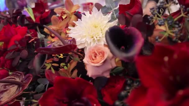 Strauß roter Blumen — Stockvideo