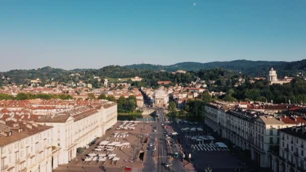 Volo drone sopra il centro di Torino — Video Stock