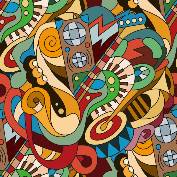 El karalamalar elemanları ile parlak sonsuz desen boyalı. Müzik aletleri.