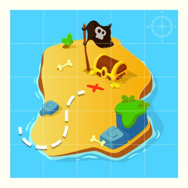 Treasure map for game. Treasure map with islands. Vector background for game interface. Uninhabited island