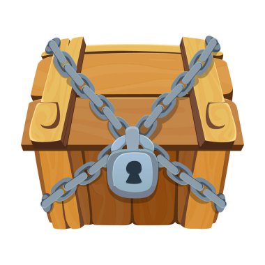 Closed treasure chest for game. Dower chest on white background.Closed wooden chest. Vector illustration