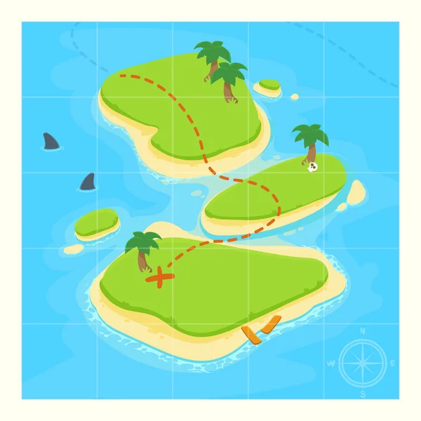 Mapa Tesouro Para Jogo Mapa Tesouro Com Ilhas Fundo Vetorial — Vetor de Stock