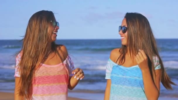 双胞胎姐妹在海边 — 图库视频影像