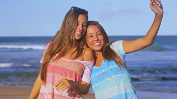 Tweelingzusjes op het strand — Stockvideo