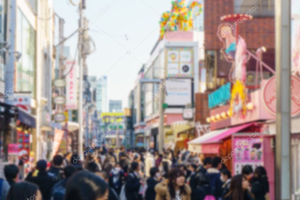Abstract blur Crowds walk through Takeshita Street in the Haraju