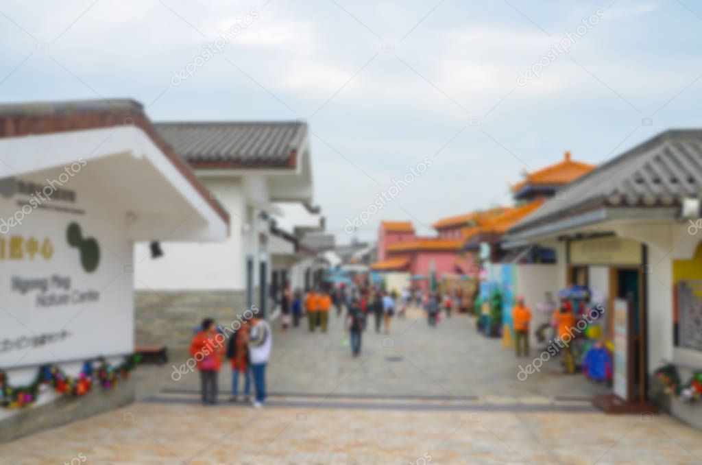 Blurred background Ngong Ping Village .is set on a 1.5 hectare site on Lantau Island, adjacent to Ngong Ping Cable Car Terminal and the Tian Tan Buddha Statue.