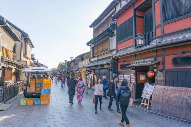 Kyoto, Japonya - 2 Aralık 2015: Gion alan Kyoto Japonya'da