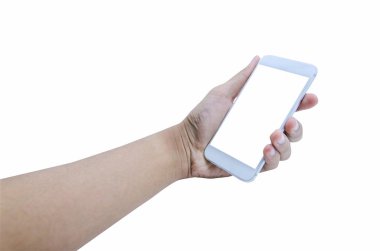 Mobil akıllı telefon dokunmatik ekran beyaz arka plan üzerinde tutarak, kırpma yolu içerir