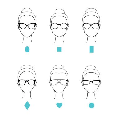 Şekil ve gözlük türleri uygun onları kadın yüzleri.