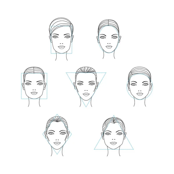 Kadın yüz türleri. Vektör çizim. — Stok Vektör