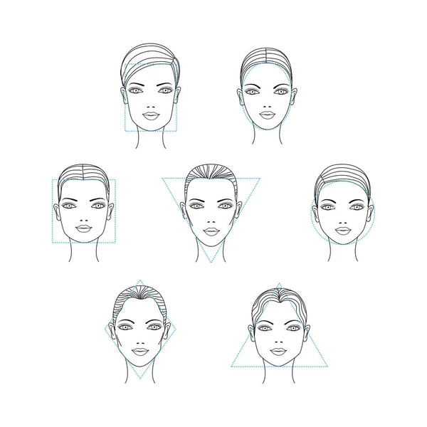 Tipos de cara de mujer. Ilustración vectorial . — Vector de stock