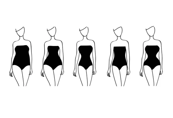 Conjunto de tipos de cuerpo mujer. Vector — Vector de stock