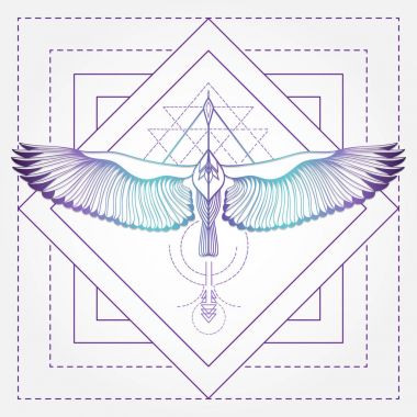 kuş dövme ve t-shirt tasarımı, süsler sanat vektör