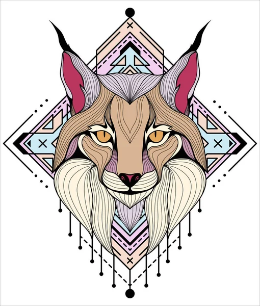 Lynx warna-warni desain tato dan t-shirt - Stok Vektor