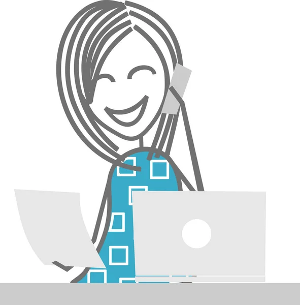 Femme au travail avec un ordinateur — Image vectorielle