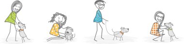 Man and woman with a dog clipart