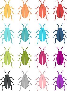 Basit bir tarzda farklı renk renkli böcek iconinsects