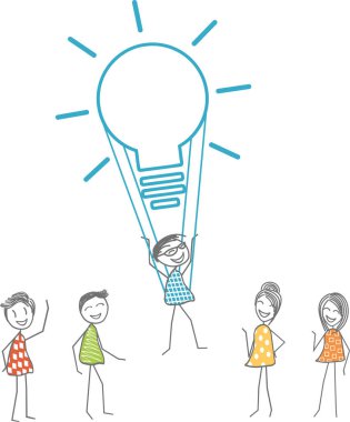 Harika bir fikir simgeleyen bir ampul ile bir adam çıkartıyor