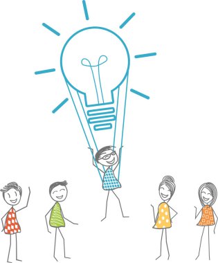 Harika bir fikir simgeleyen bir ampul ile bir adam çıkartıyor