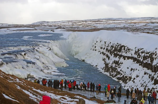 Islandia Paisaje Invierno Gulfoss Cascada Bajo Nieve — Foto de Stock