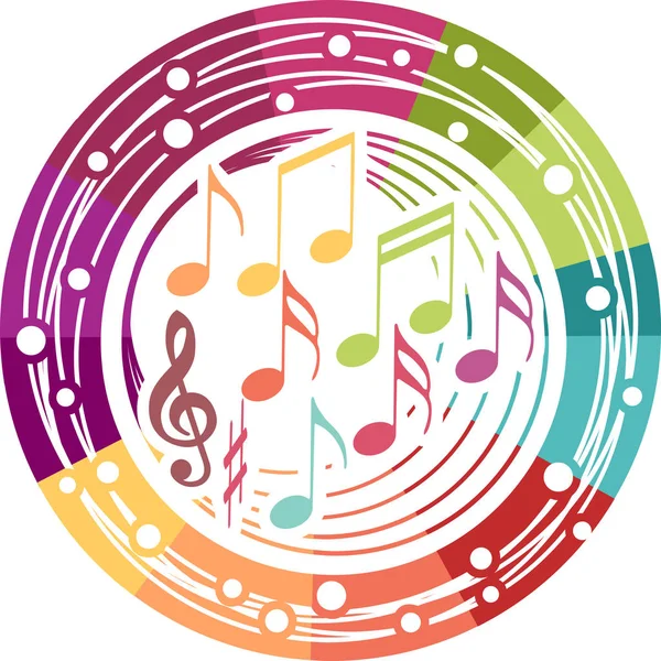 Kleurrijke Muzikale Noten Een Notenbalk Een Cirkel — Stockvector