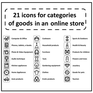 Icon set for sections Online Store clipart