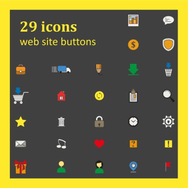 Web sitesi düğmeleri için 29 simgeler kümesi