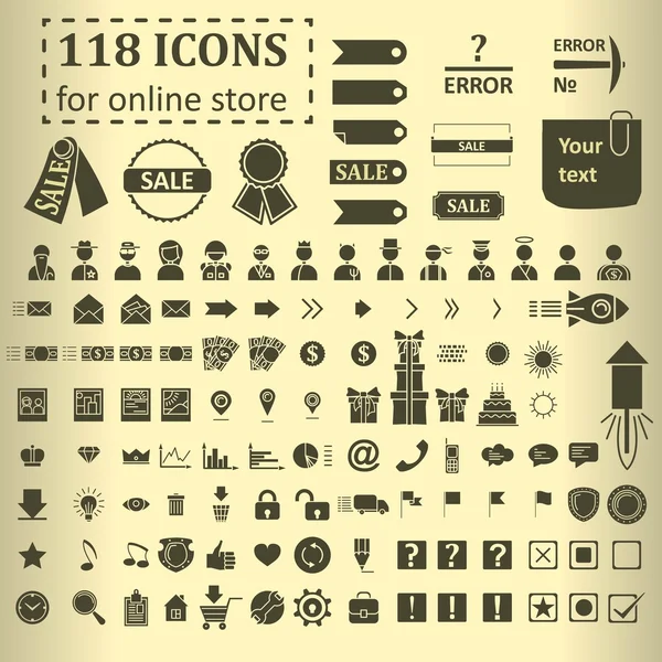 Gran conjunto de 118 iconos para la tienda en línea sitio web — Vector de stock
