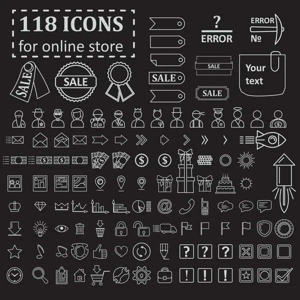 Gran conjunto de 118 iconos para la tienda en línea sitio web — Vector de stock